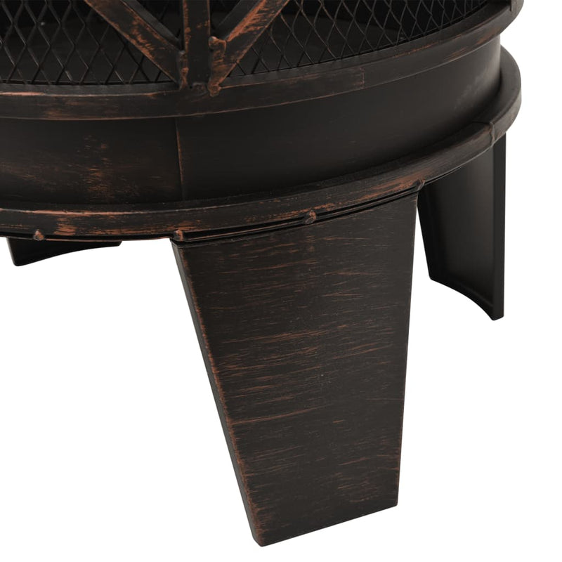 Rustic Steel Fire Pit with Poker – 16.5"x21.3" Durable Outdoor Fireplace