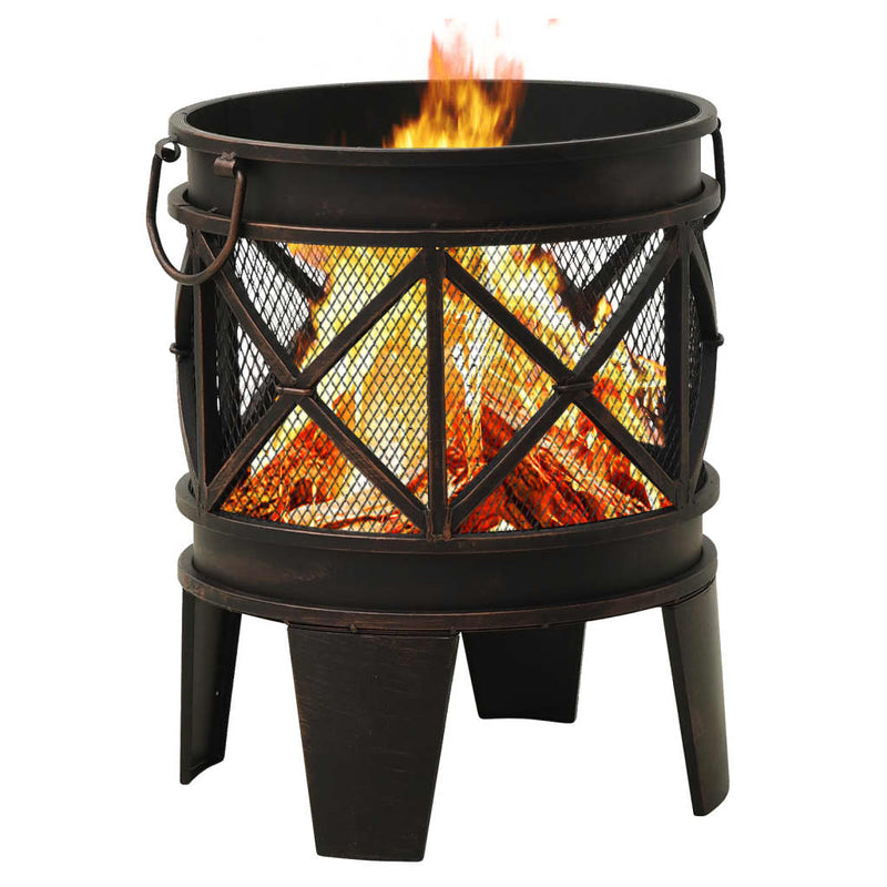 Rustic Steel Fire Pit with Poker – 16.5"x21.3" Durable Outdoor Fireplace