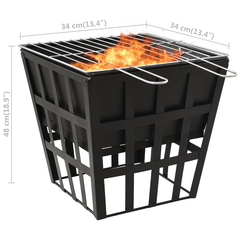 2-in-1 Fire Pit and BBQ 13.4x13.4x18.9 Steel