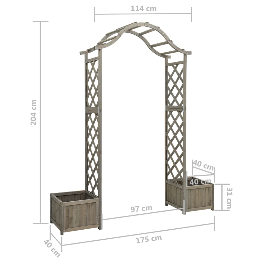 Gray Solid Firwood Garden Pergola with Built-in Planter