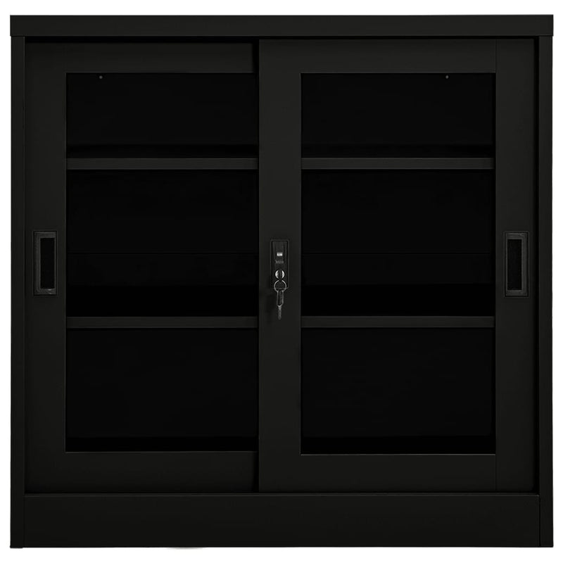 Steel Sliding Door Cabinet Black 35.4x15.7x35.4