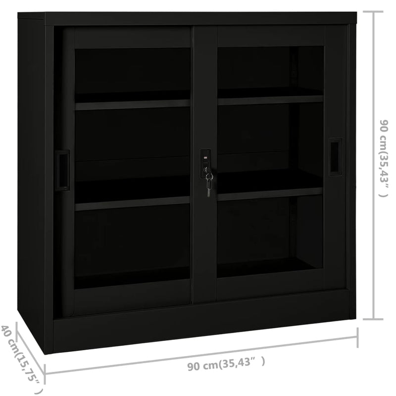 Steel Sliding Door Cabinet Black 35.4x15.7x35.4