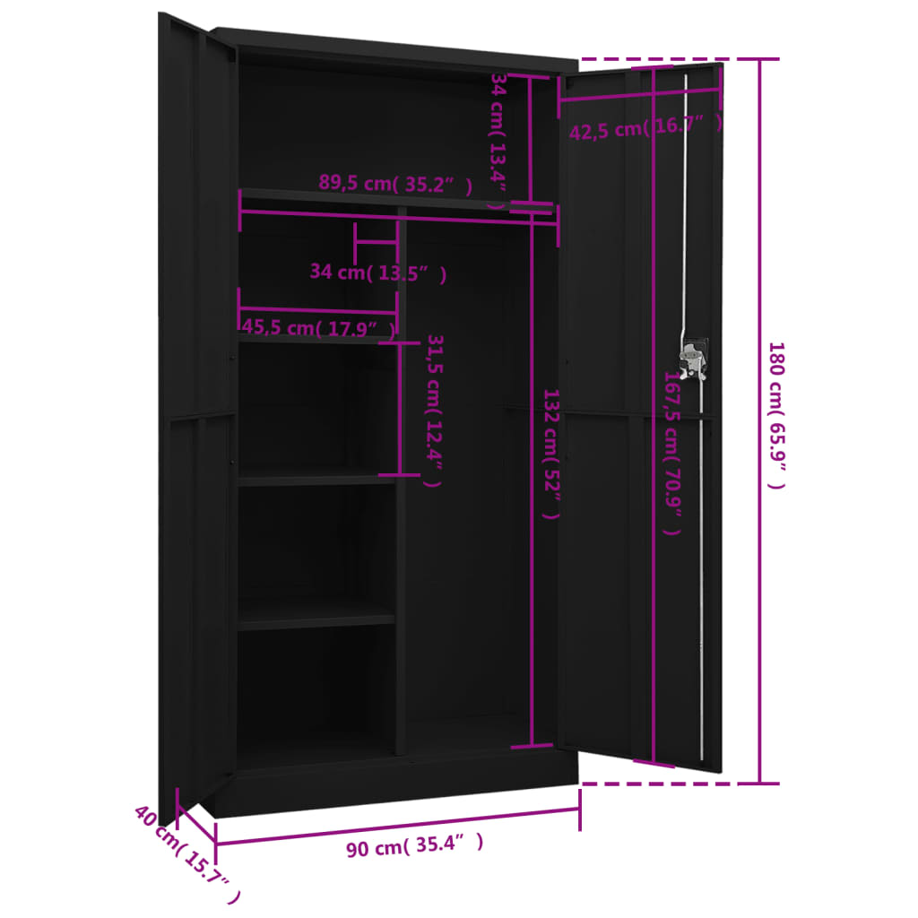 Black Steel Locker Cabinet 35.4x15.7x70.9