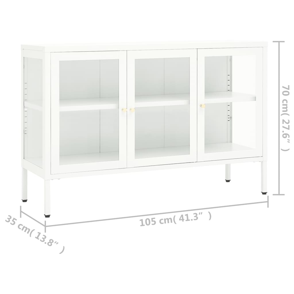 41.3x13.8x27.6 White Sideboard in Steel and Glass