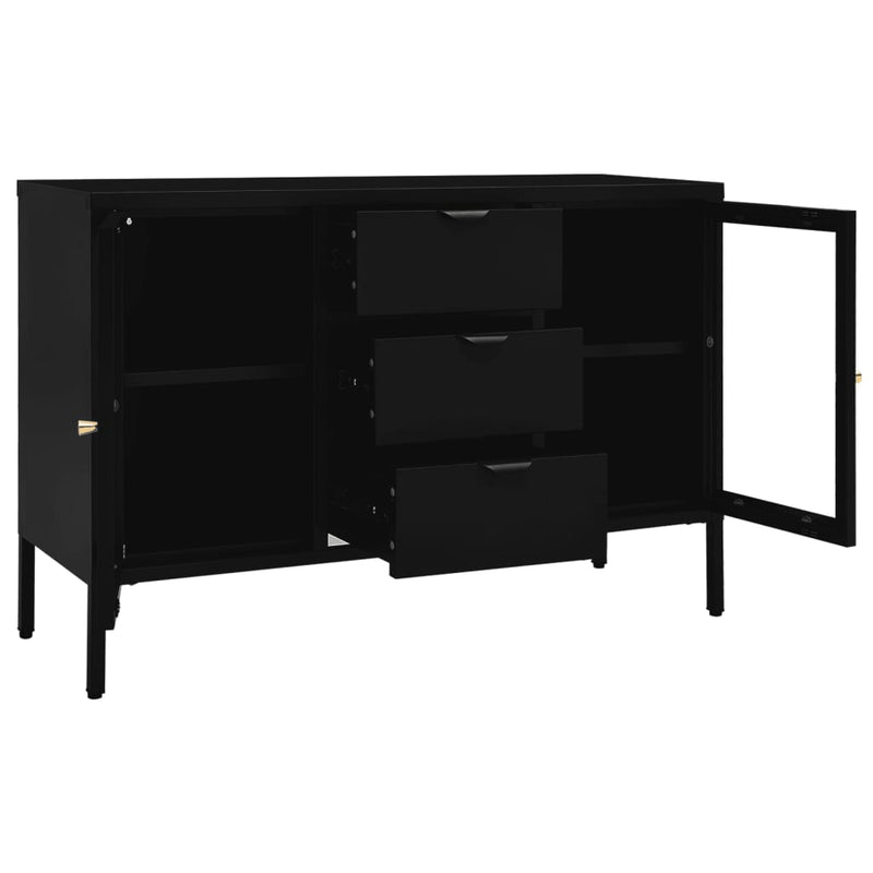 Sideboard Black 41.3x13.8x27.6 Steel and Tempered Glass