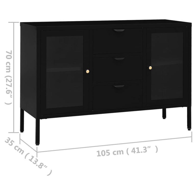 Sideboard Black 41.3x13.8x27.6 Steel and Tempered Glass