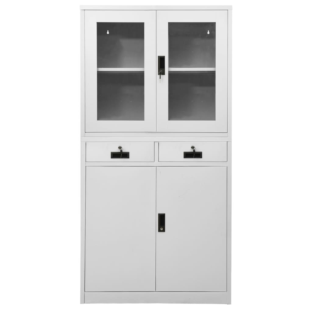 Light Gray Office Cabinet 35.4x15.7x70.9 Steel and Tempered Glass