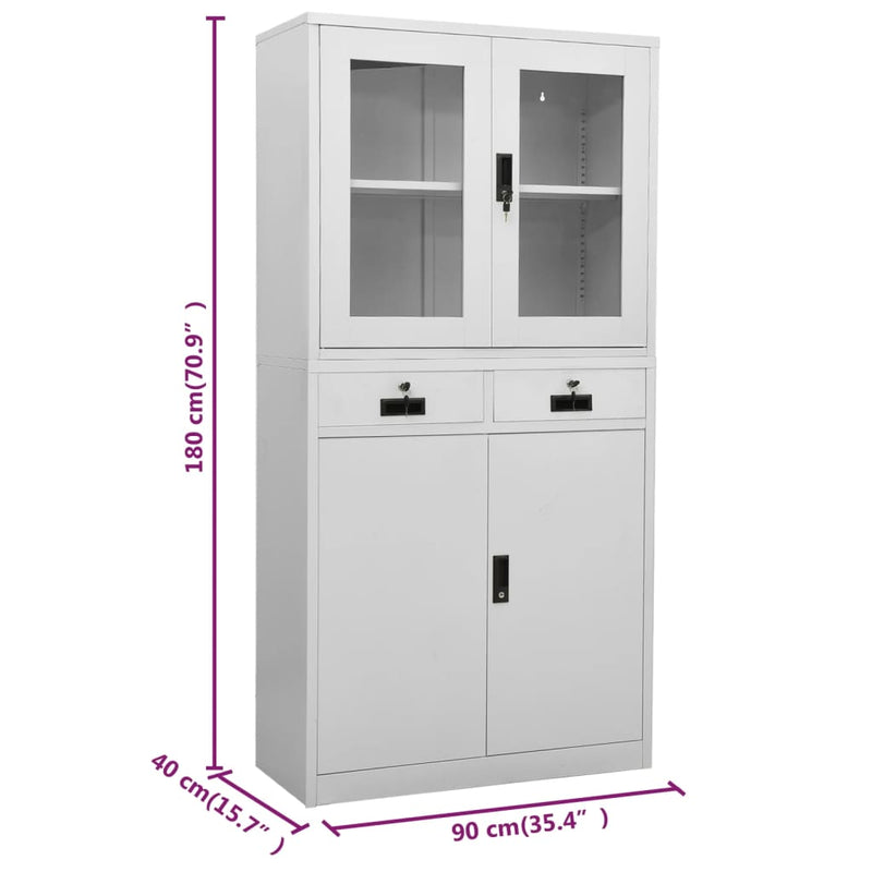 Light Gray Office Cabinet 35.4x15.7x70.9 Steel and Tempered Glass