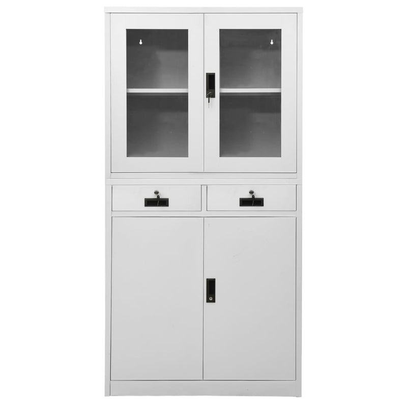 Light Gray Office Cabinet 35.4x15.7x70.9 Steel and Tempered Glass