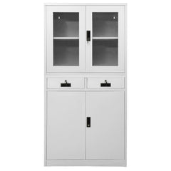 Light Gray Office Cabinet 35.4x15.7x70.9 Steel and Tempered Glass