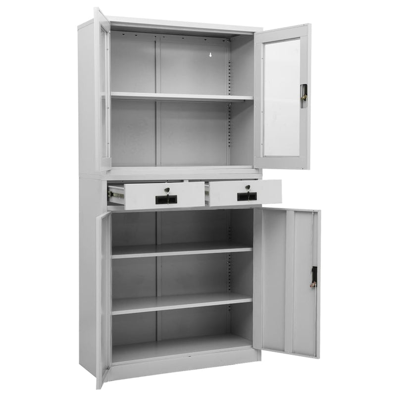 Light Gray Office Cabinet 35.4x15.7x70.9 Steel and Tempered Glass