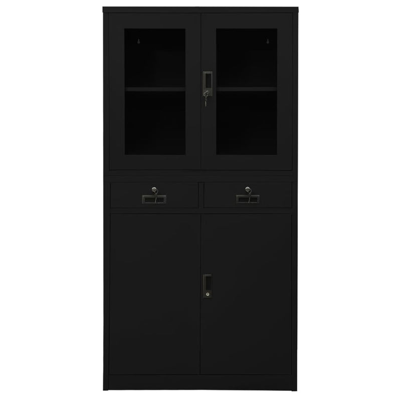 Black Office Cabinet 35.4x15.7x70.9 Steel and Tempered Glass