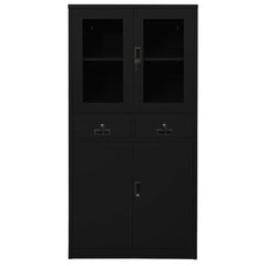 Black Office Cabinet 35.4x15.7x70.9 Steel and Tempered Glass