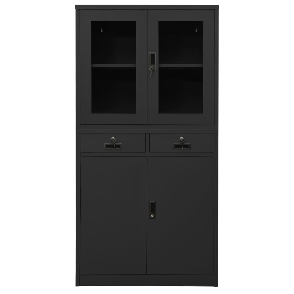 35.4x15.7x70.9 Anthracite Office Cabinet with Steel and Tempered Glass