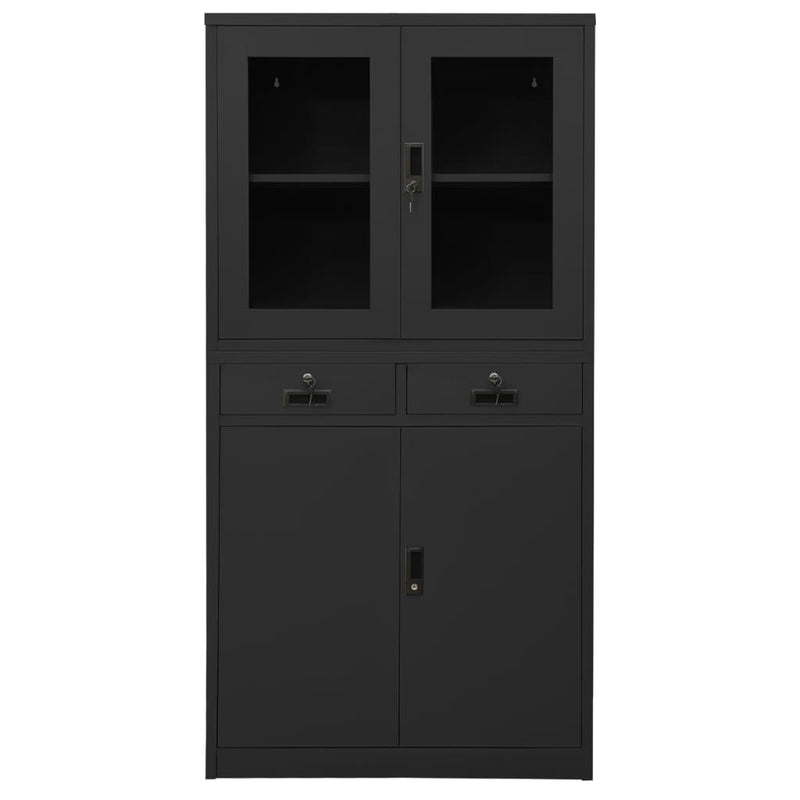 35.4x15.7x70.9 Anthracite Office Cabinet with Steel and Tempered Glass