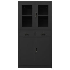 35.4x15.7x70.9 Anthracite Office Cabinet with Steel and Tempered Glass