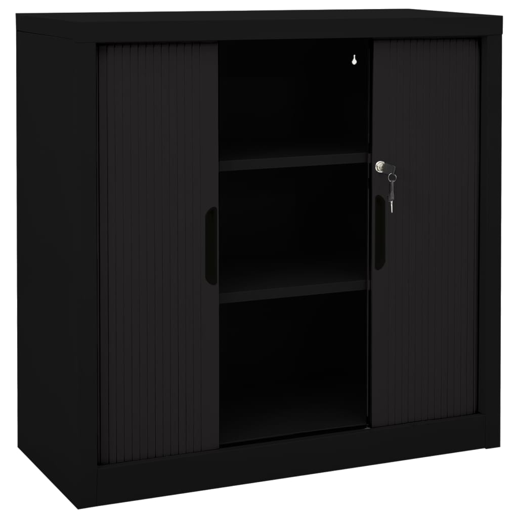 Black Steel Cabinet with Sliding Doors 35.4x15.7x35.4