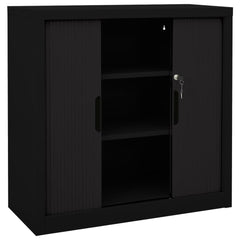 Black Steel Cabinet with Sliding Doors 35.4x15.7x35.4