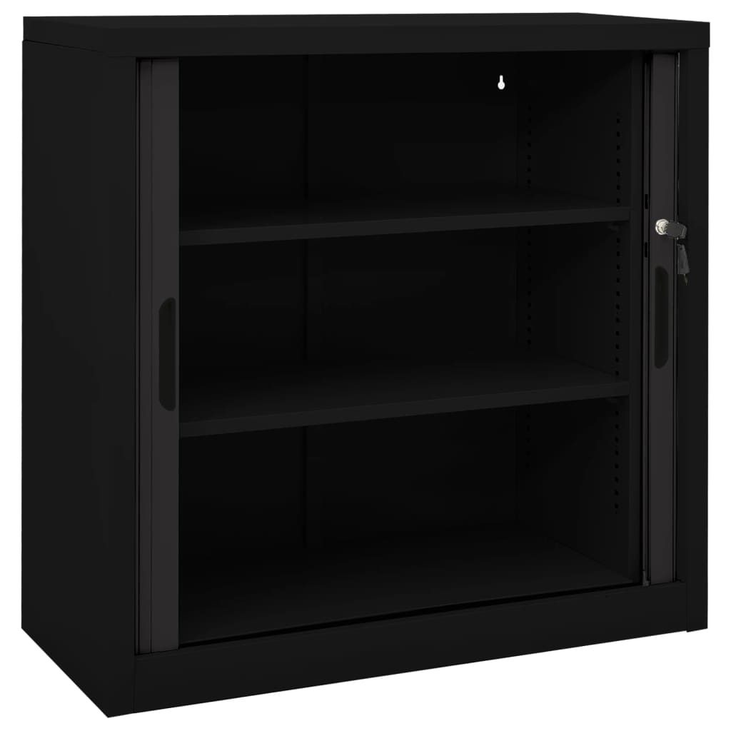 Black Steel Cabinet with Sliding Doors 35.4x15.7x35.4