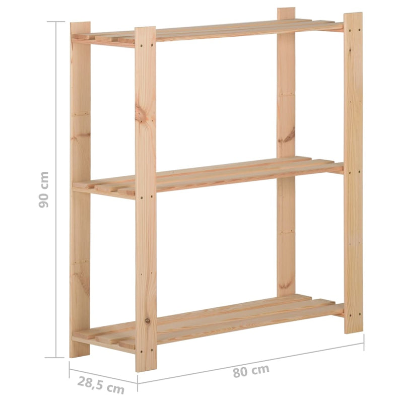 3-Tier Storage Rack 31.5x11.2x35.4 Solid Wood Pine