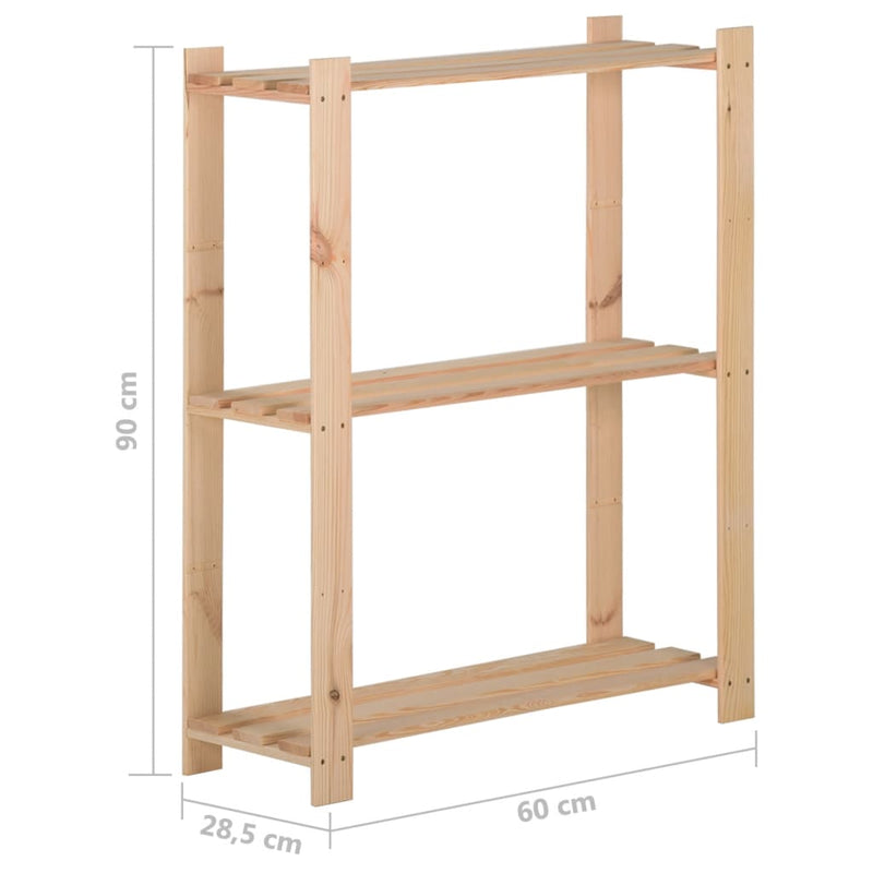 3-Tier Storage Rack 23.6x11.2x35.4 Solid Pine Wood