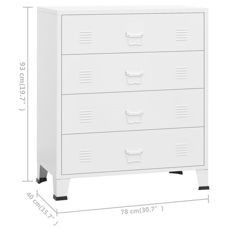 White Metal Industrial Drawer Cabinet 30.7x15.7x36.6