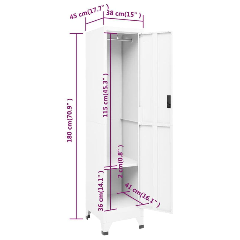 White Steel Locker Cabinet 15x17.7x70.9