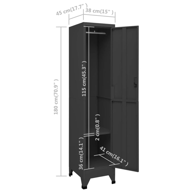 Locker Cabinet Anthracite 15x17.7x70.9 Steel