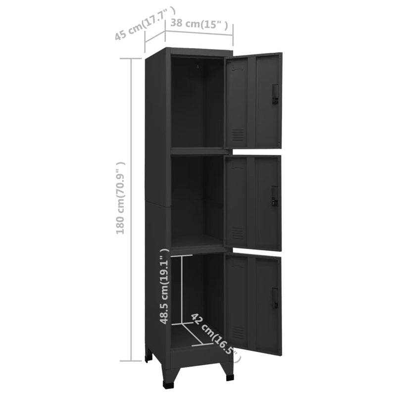 Locker Cabinet Black 15x17.7x70.9 Steel