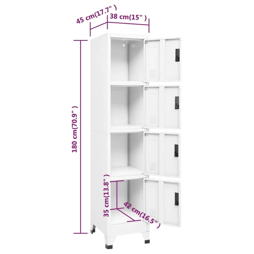 White Steel Locker Cabinet 15x17.7x70.9 Durable Storage