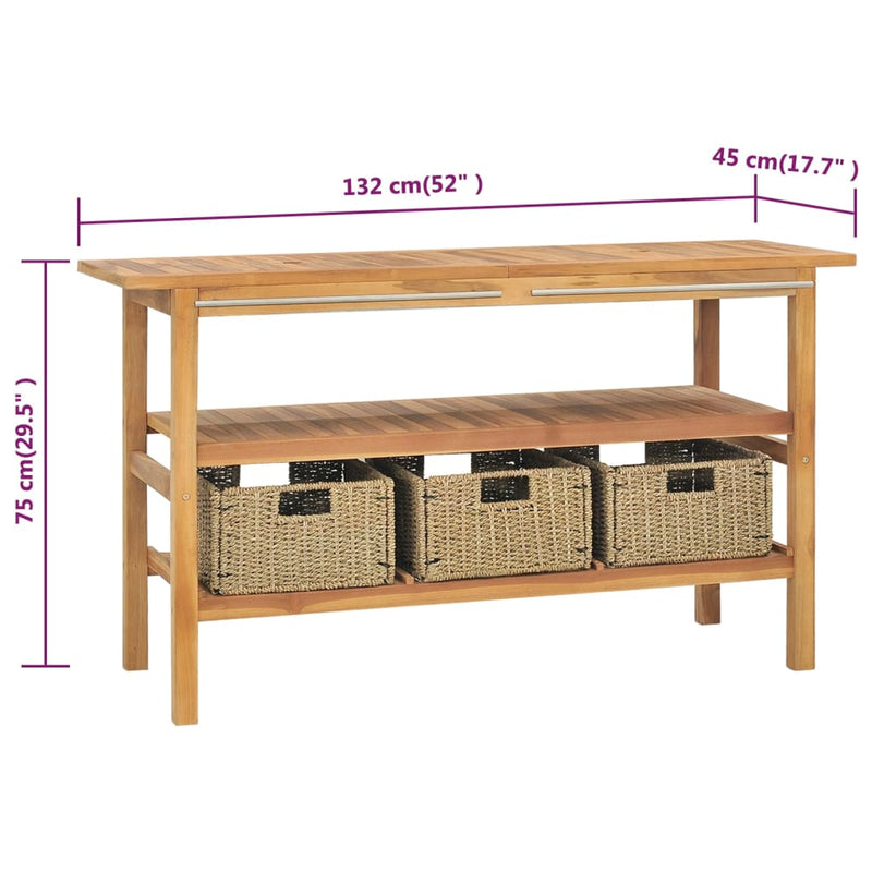 Bathroom Vanity Cabinet with 3 Baskets 52x17.7x29.5 Solid Wood Teak