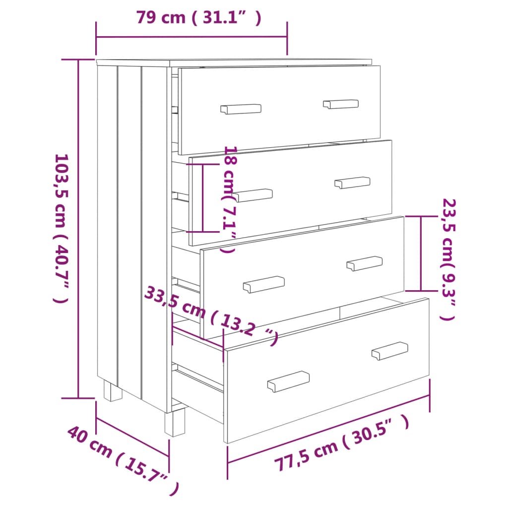 31.1x15.7x40.7 HAMAR White Sideboard Solid Pine