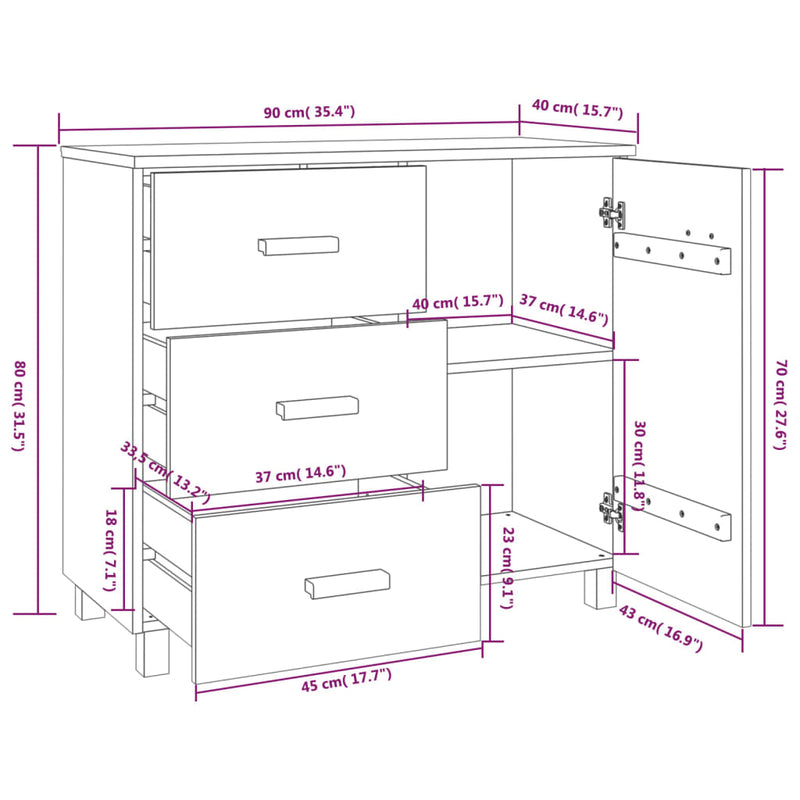 Sideboard HAMAR Light Gray 35.4x15.7x31.5 Solid Pinewood