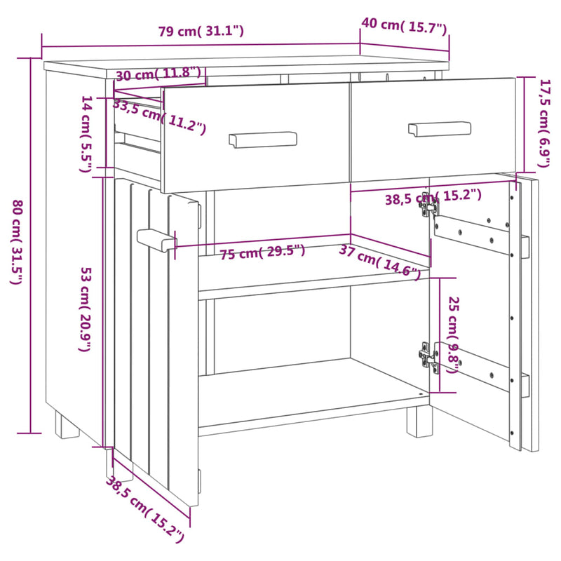 31.1x15.7x31.5 HAMAR White Sideboard Solid Pine