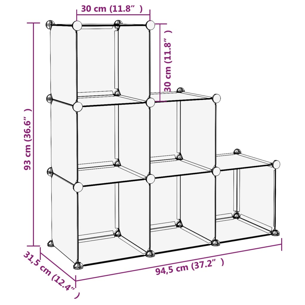 Storage Cube Organizer with 6 Cubes Black PP