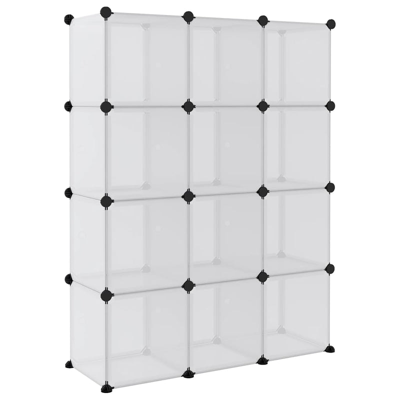 Storage Cube Organizer with 12 Cubes and Doors Transparent PP