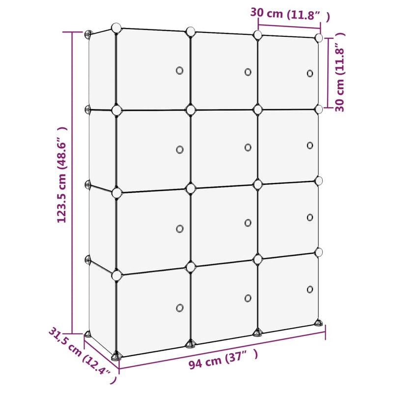 Storage Cube Organizer with 12 Cubes and Doors Transparent PP