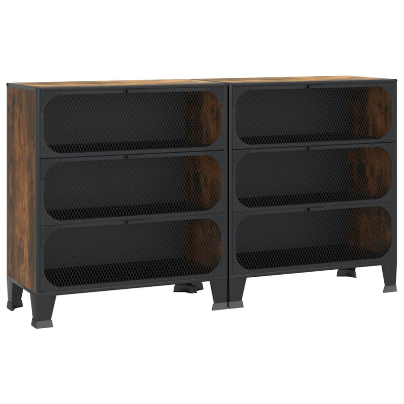 Storage Cabinets 2 pcs Rustic Brown 28.3x14.2x32.3 Metal and MDF