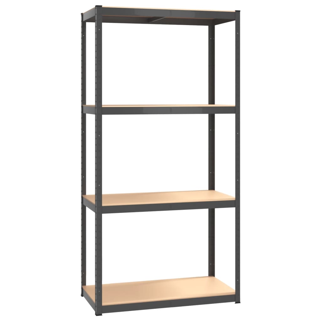 4-Layer Storage Shelf Made of Anthracite Steel and Engineered Wood