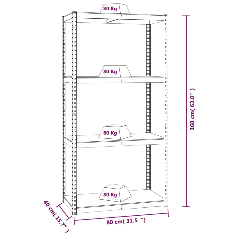 4-Layer Storage Shelf Made of Anthracite Steel and Engineered Wood