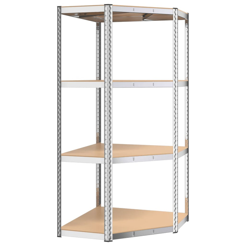 4-Layer Corner Shelf Silver Steel and Engineered Wood