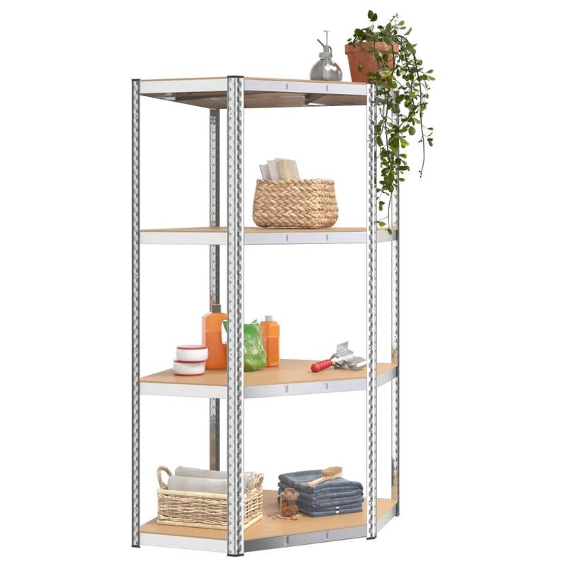 4-Layer Corner Shelf Silver Steel and Engineered Wood