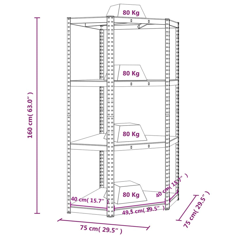 4-Layer Corner Shelf Silver Steel and Engineered Wood