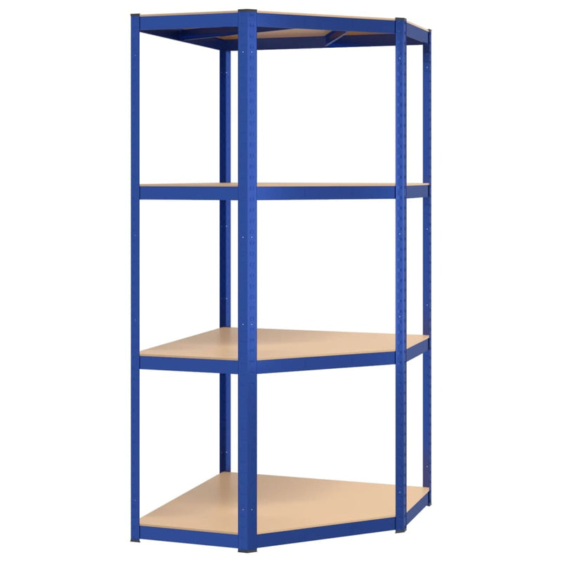 4-Layer Corner Shelf Blue Steel and Engineered Wood