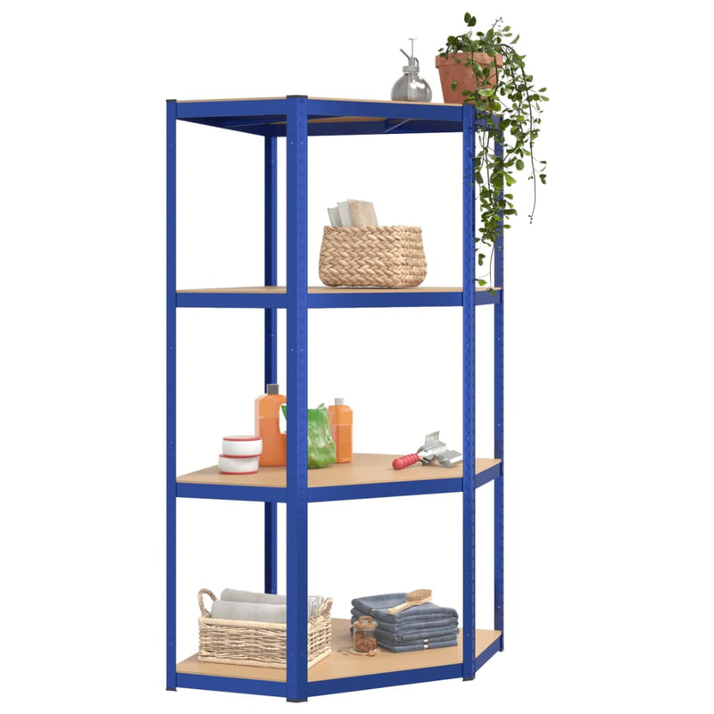 4-Layer Corner Shelf Blue Steel and Engineered Wood