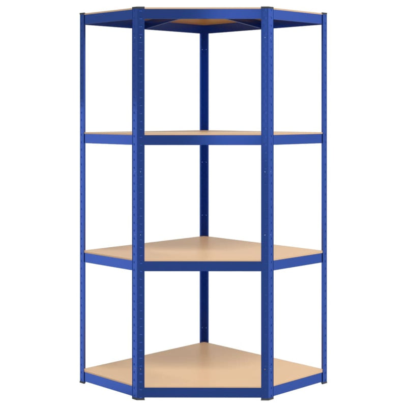 4-Layer Corner Shelf Blue Steel and Engineered Wood