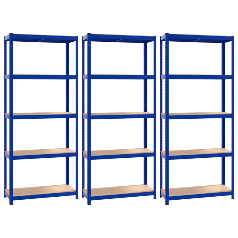 5-Layer Shelves 3 pcs Blue Steel and Engineered Wood