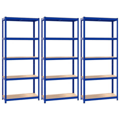 5-Layer Shelves 3 pcs Blue Steel and Engineered Wood