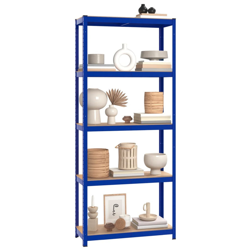 5-Layer Shelves 3 pcs Blue Steel and Engineered Wood