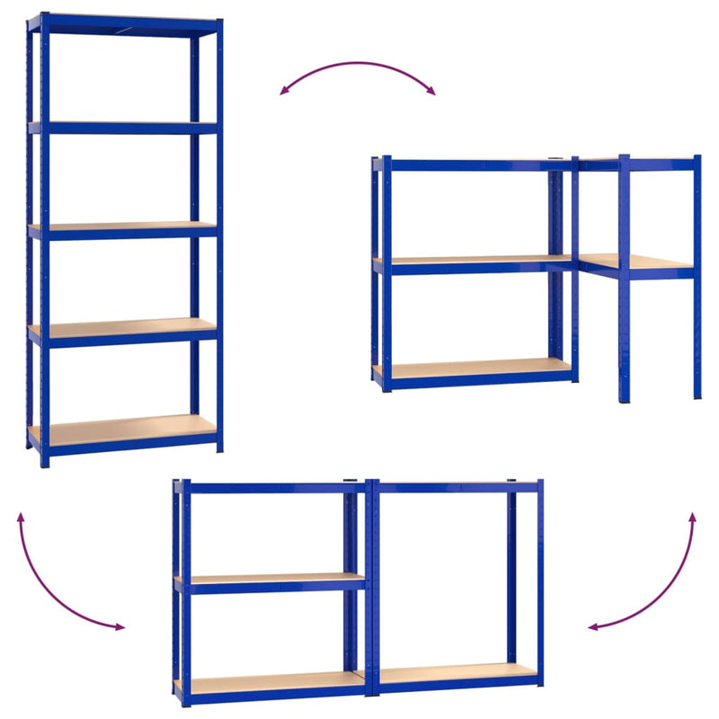 5-Layer Shelves 3 pcs Blue Steel and Engineered Wood